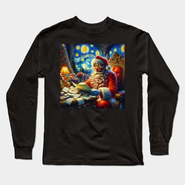 Stellar Santa - Starry Night Sky Holiday Art Prints Long Sleeve T-Shirt by Edd Paint Something